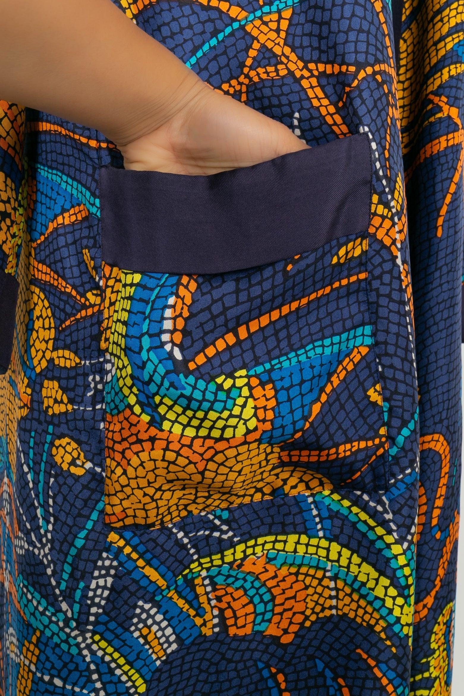 Valentino Uomo Long Kimono in silk printed with mosaic For Sale 1