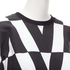 VALENTINO V LOGO black white optic graphic crew neck cropped sweater XS