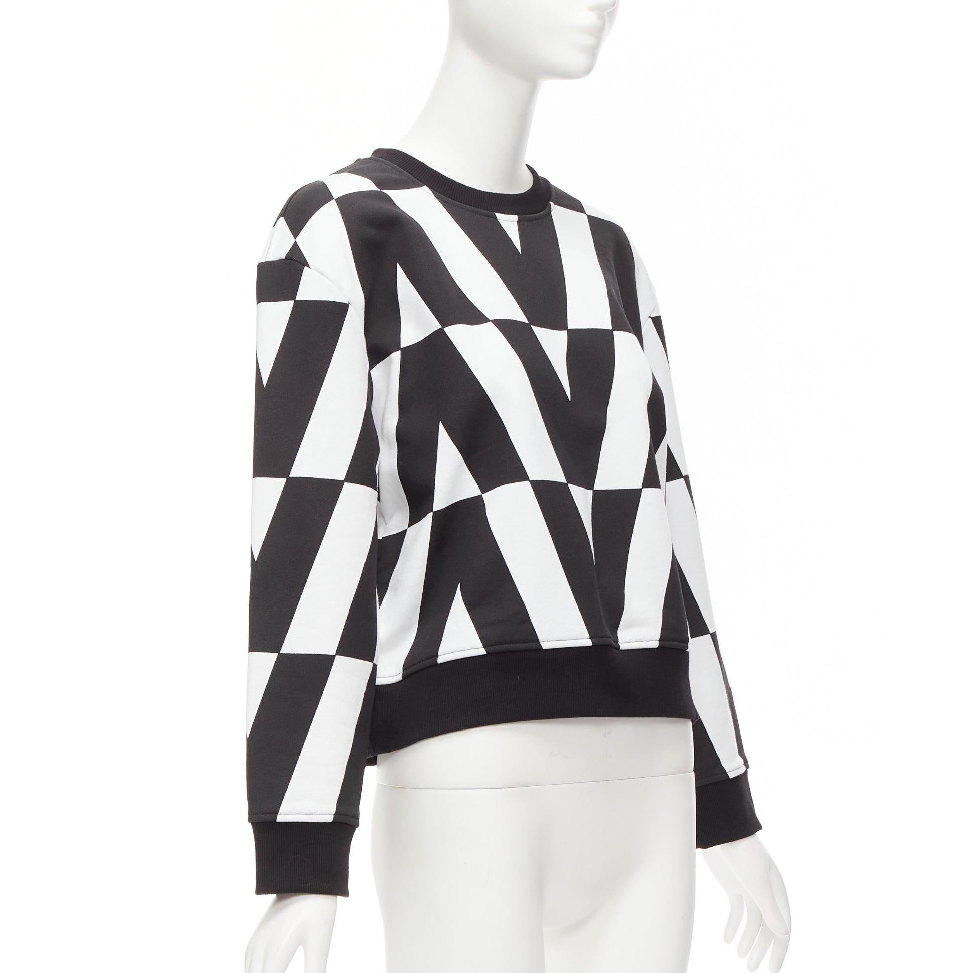 Noir VALENTINO V LOGO black white optic graphic crew neck cropped sweater XS en vente