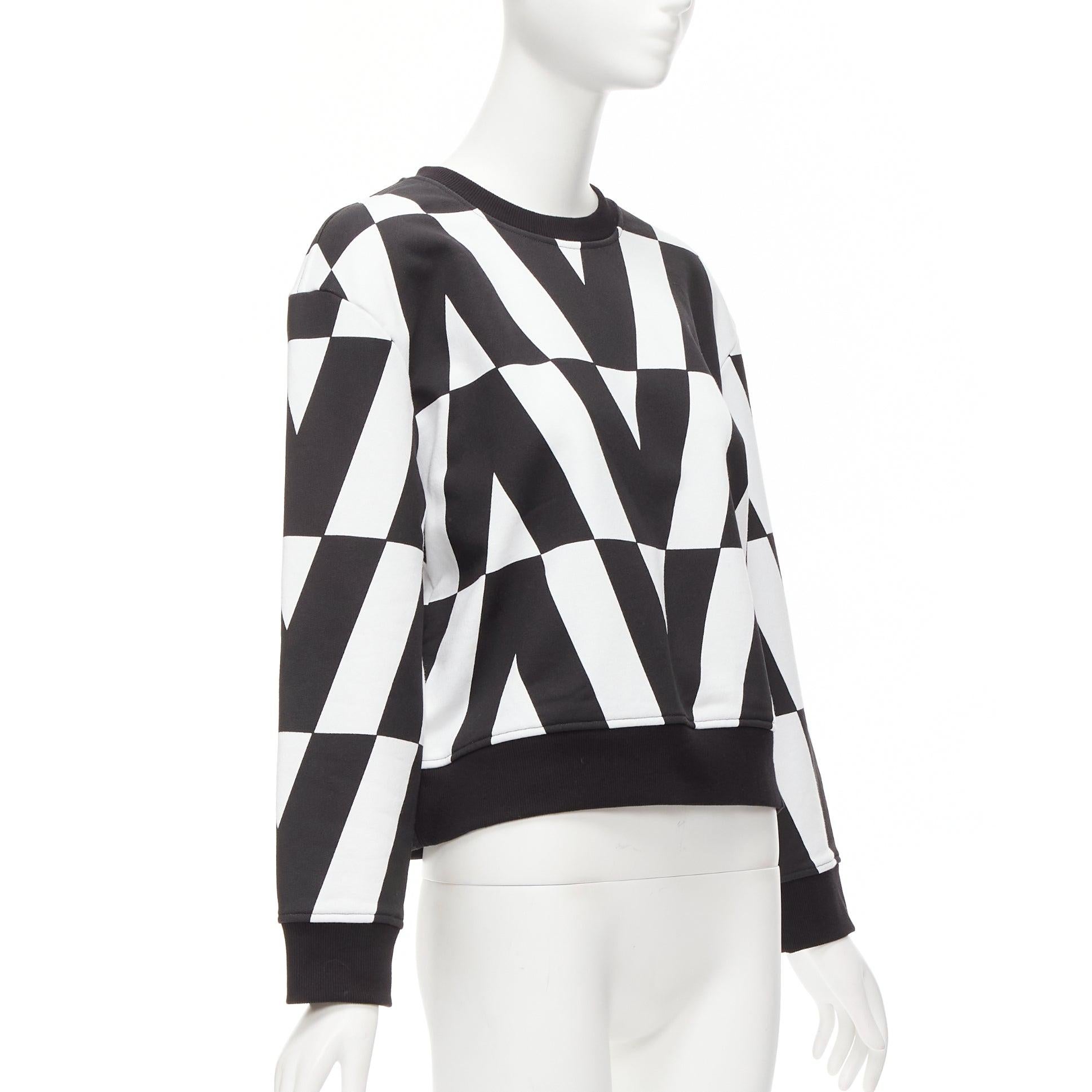 Women's VALENTINO V LOGO black white optic graphic crew neck cropped sweater XS For Sale