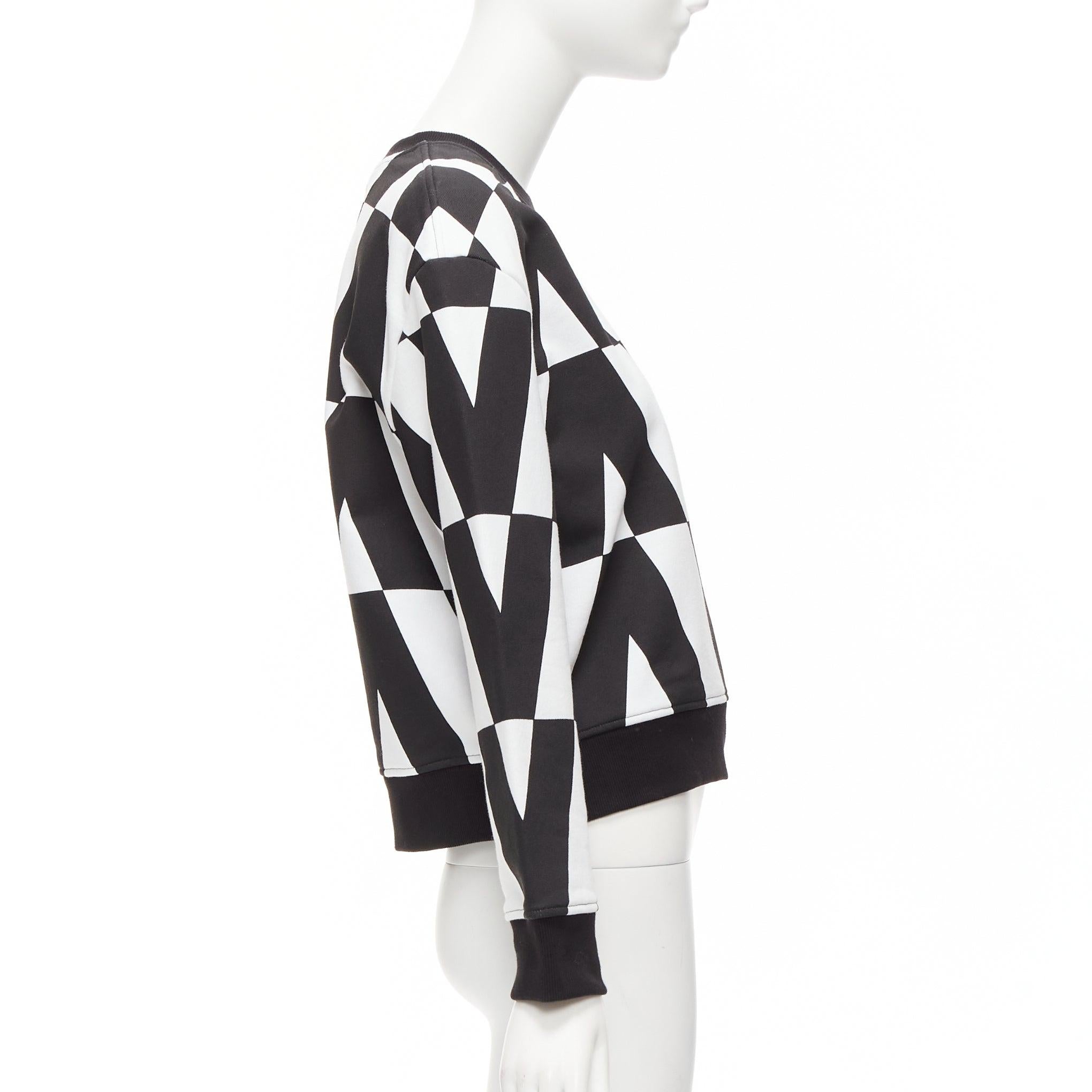 VALENTINO V LOGO black white optic graphic crew neck cropped sweater XS For Sale 1