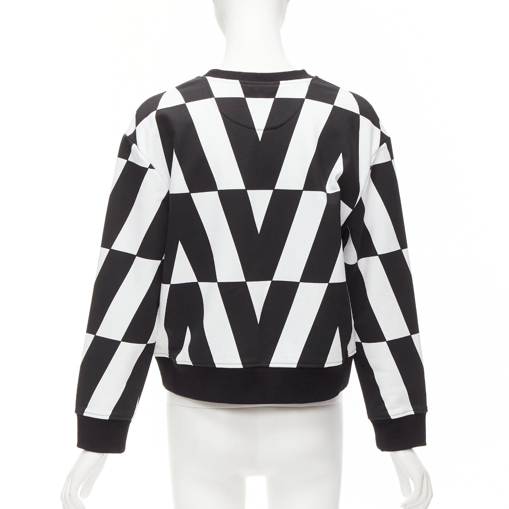 VALENTINO V LOGO black white optic graphic crew neck cropped sweater XS en vente 2