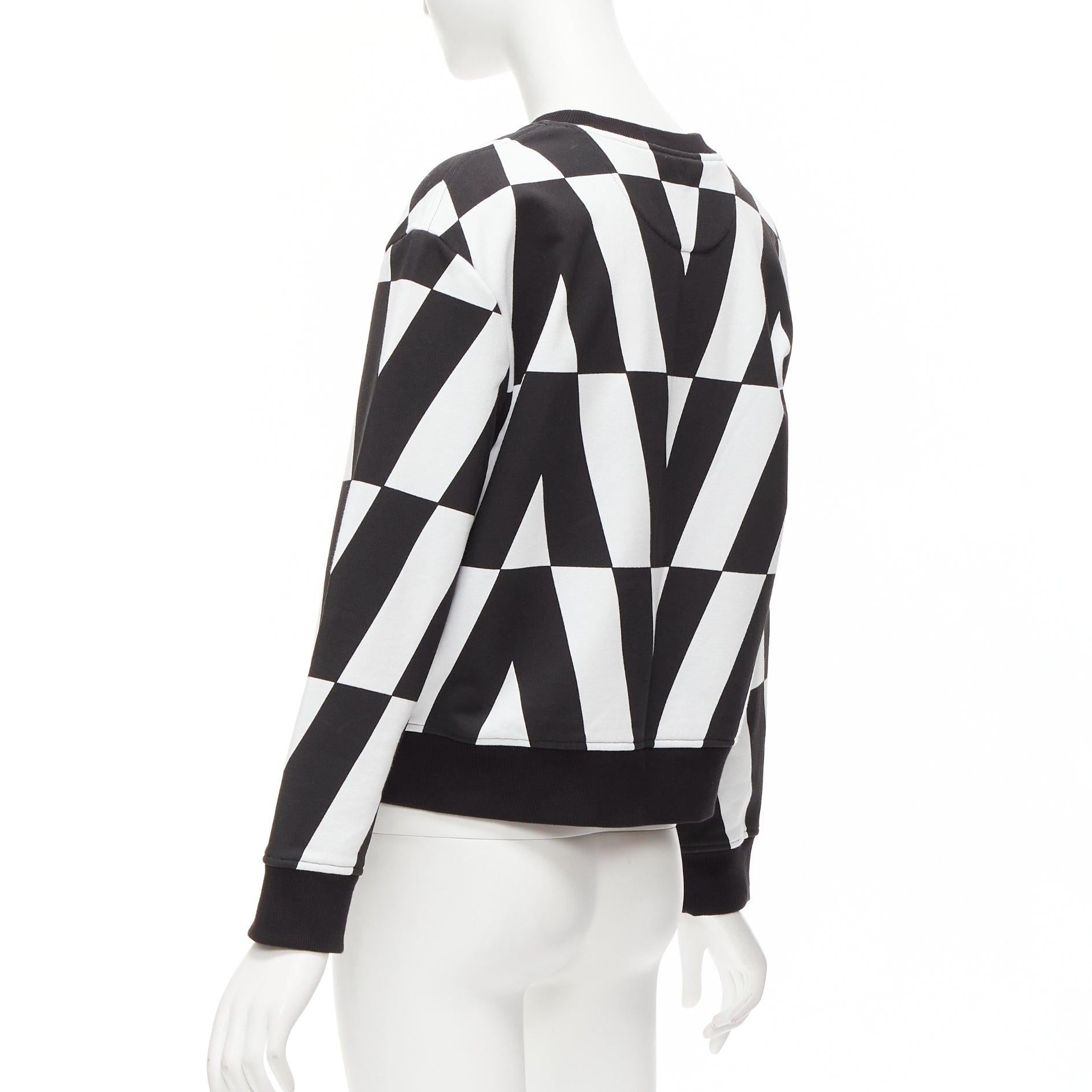 VALENTINO V LOGO black white optic graphic crew neck cropped sweater XS en vente 2