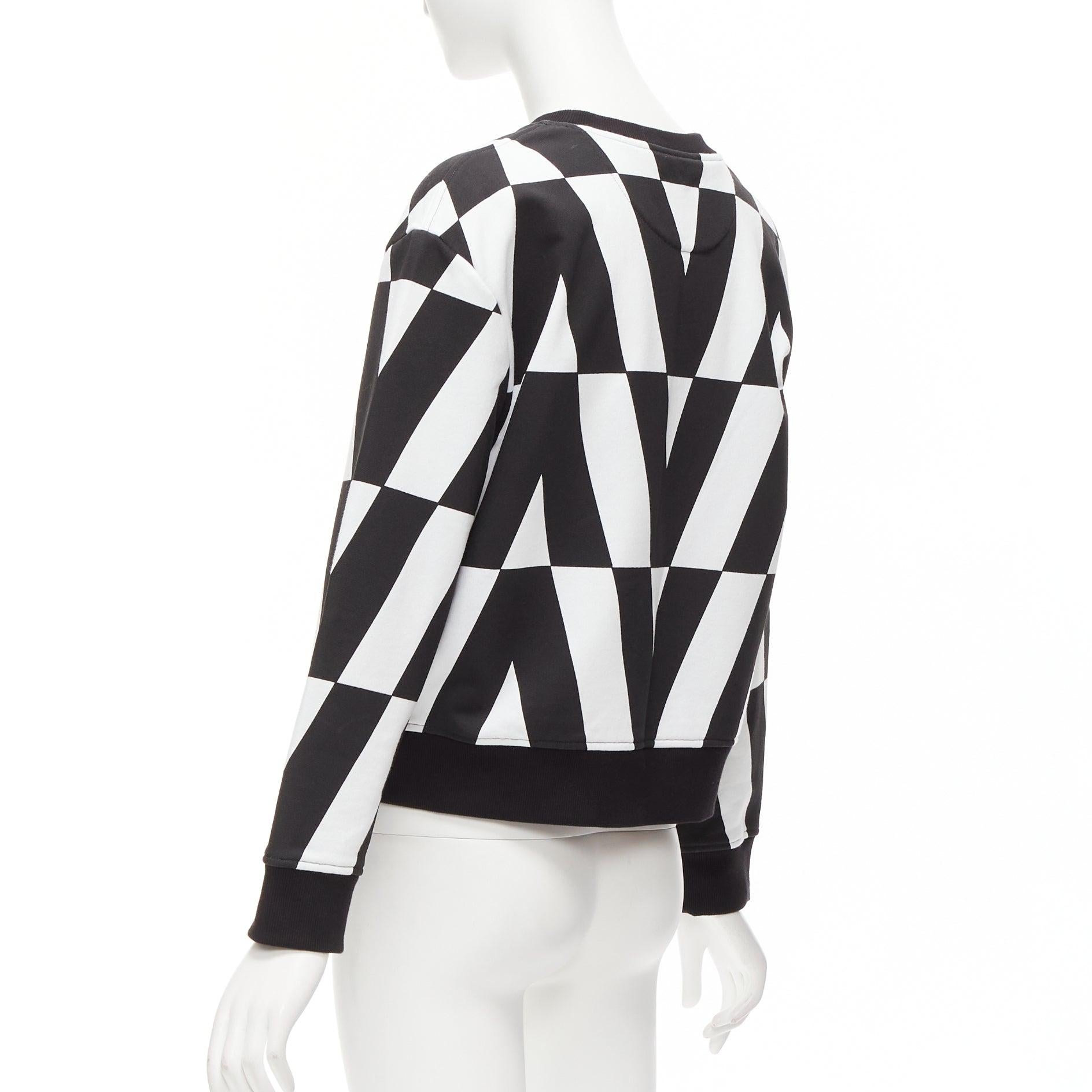 VALENTINO V LOGO black white optic graphic crew neck cropped sweater XS For Sale 3