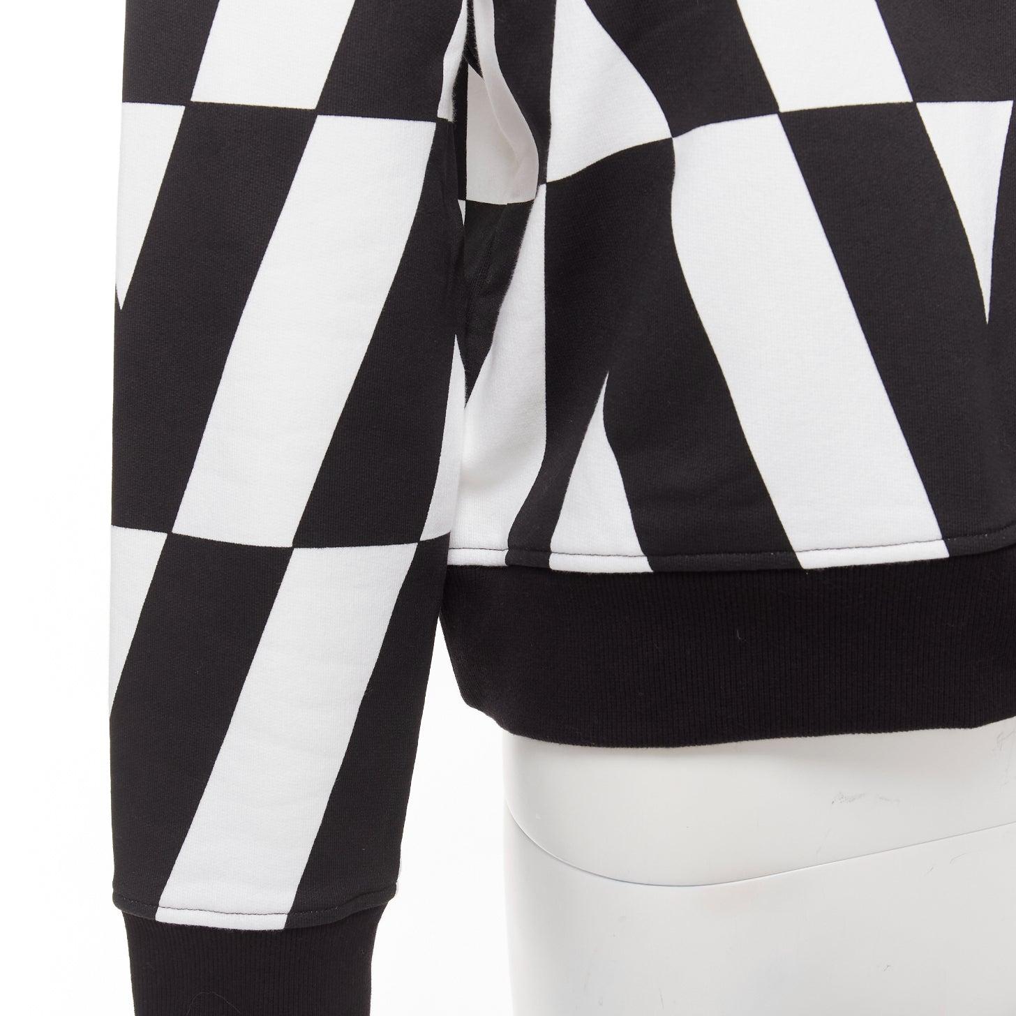 VALENTINO V LOGO black white optic graphic crew neck cropped sweater XS en vente 4
