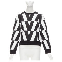 VALENTINO V LOGO black white optic graphic crew neck cropped sweater XS
