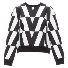 VALENTINO V LOGO black white optic graphic crew neck cropped sweater XS