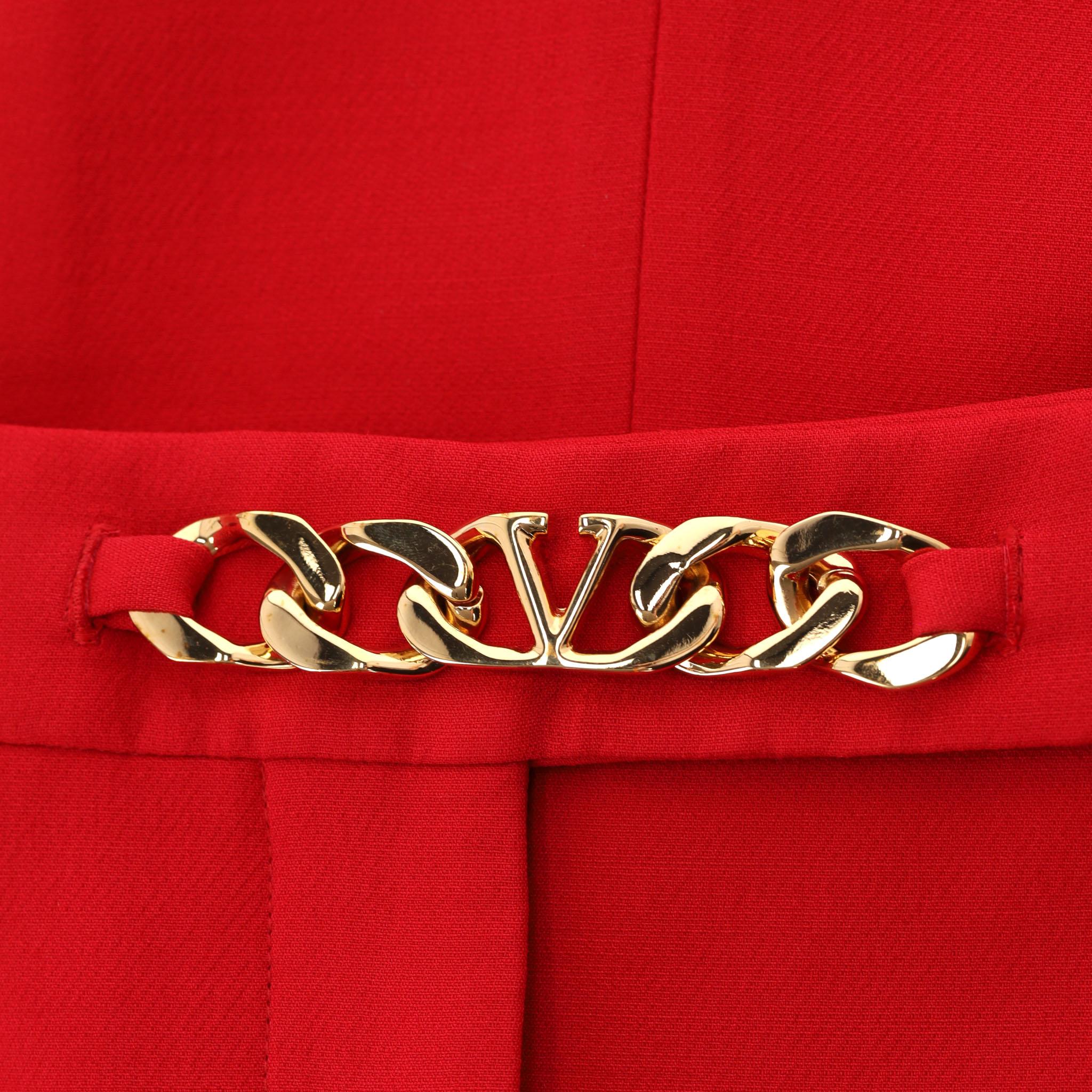 Valentino 'V' Logo-Kette Hose mit geradem Bein aus Wolle und Seide Damen im Angebot