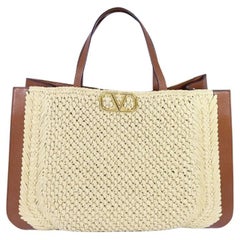 Valentino V-logo Signature Crochet Raffia Tote Bag