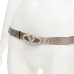 VALENTINO V-Logo silver rhinestone crystal encrusted buckle silver chain belt