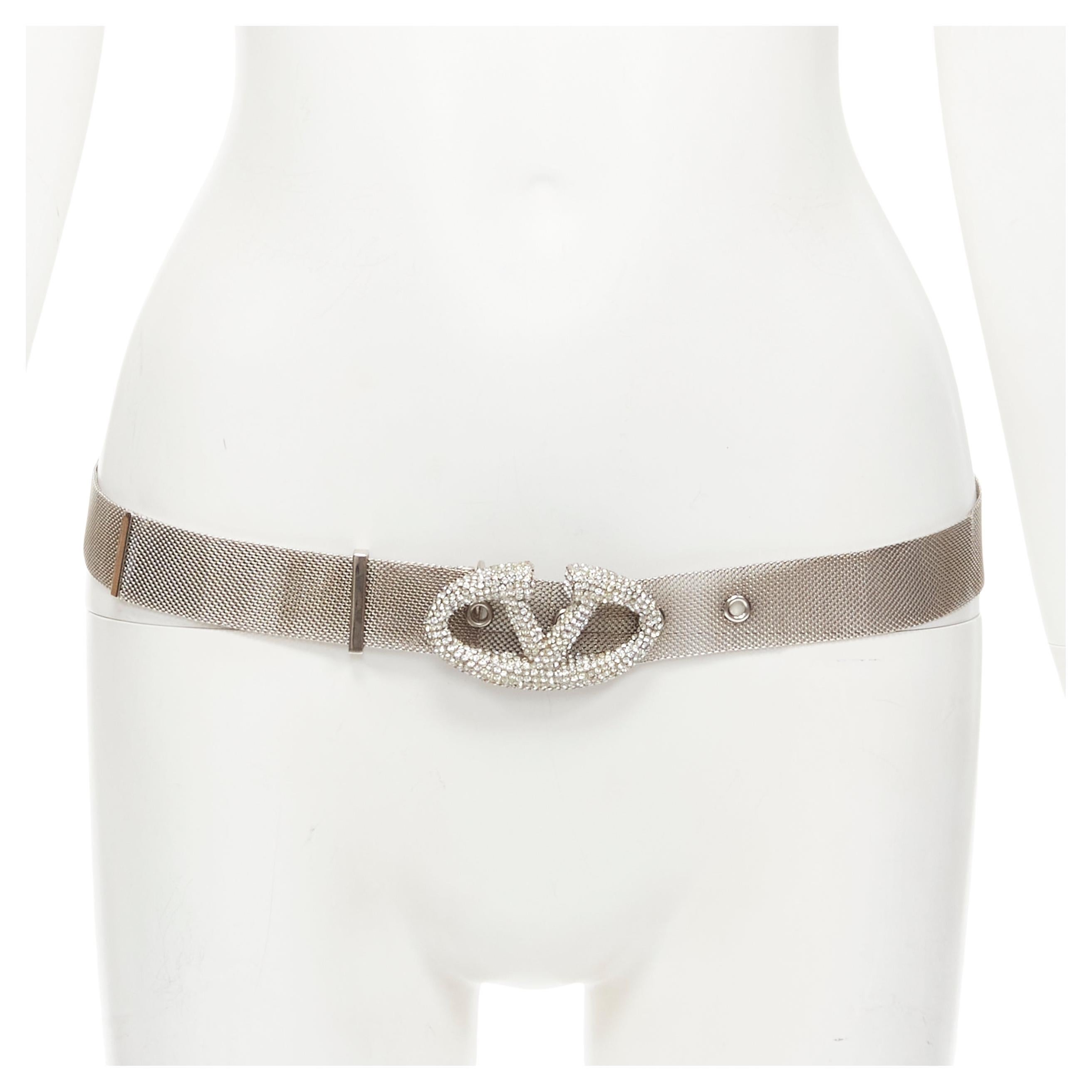 VALENTINO V-Logo silver rhinestone crystal encrusted buckle silver chain belt
