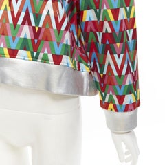 VALENTINO V Optical graphic logo silver foil oversized cropped cotton hoodie S
