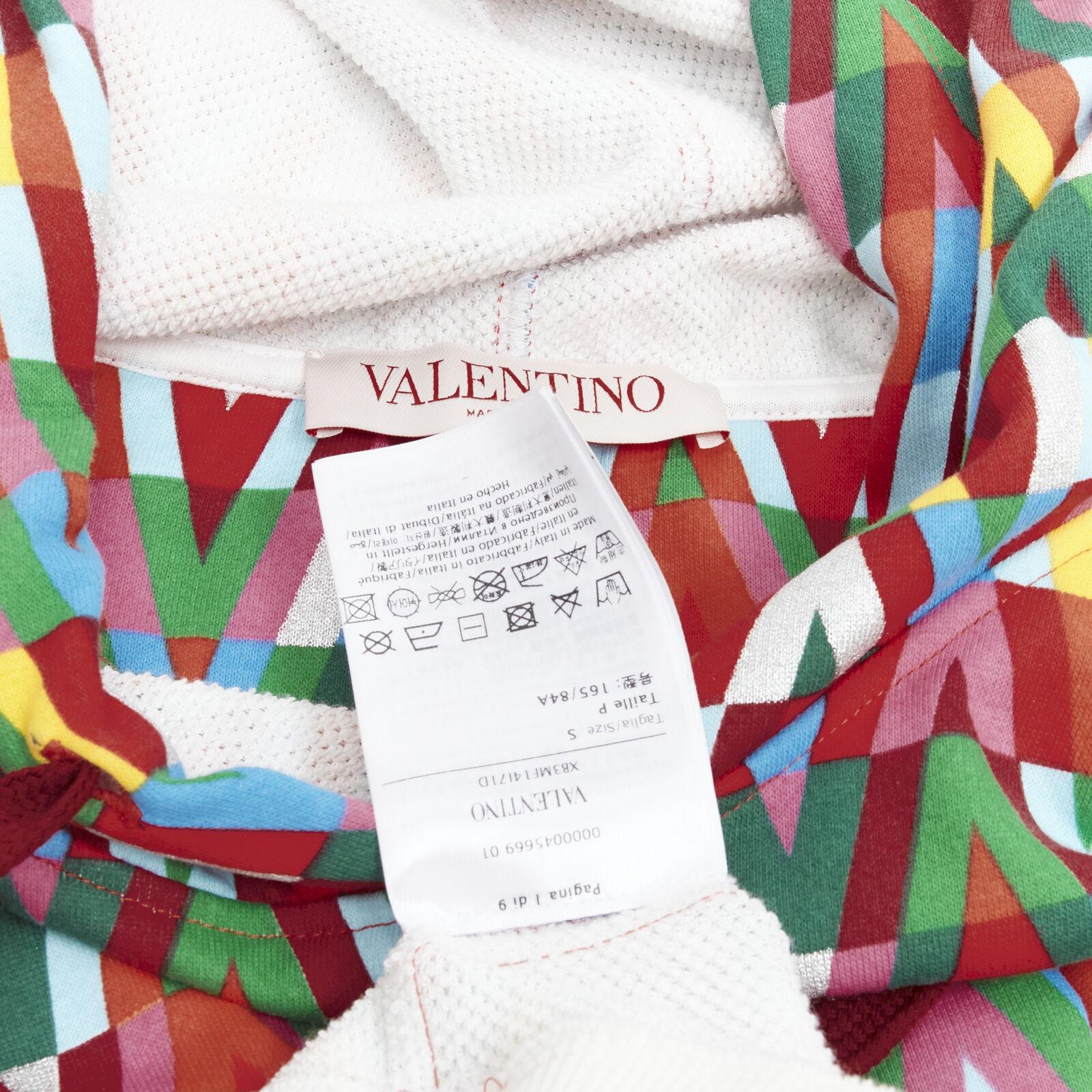 VALENTINO V Optical graphic logo silver foil oversized cropped cotton hoodie S For Sale 5