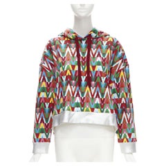 VALENTINO V Optical graphic logo silver foil oversized cropped cotton hoodie S