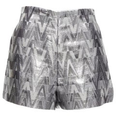 VALENTINO V Optical metallic silver graphic jacquard highwa stied shorts IT38 XS VALENTINO V Optical metallic silver graphic jacquard highwa stied shorts IT38 XS