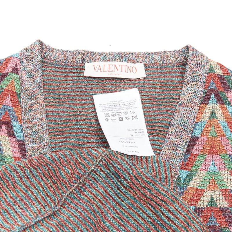 VALENTINO V Optical rainbow metallic lurex graphic long cardigan robe dress XS 6