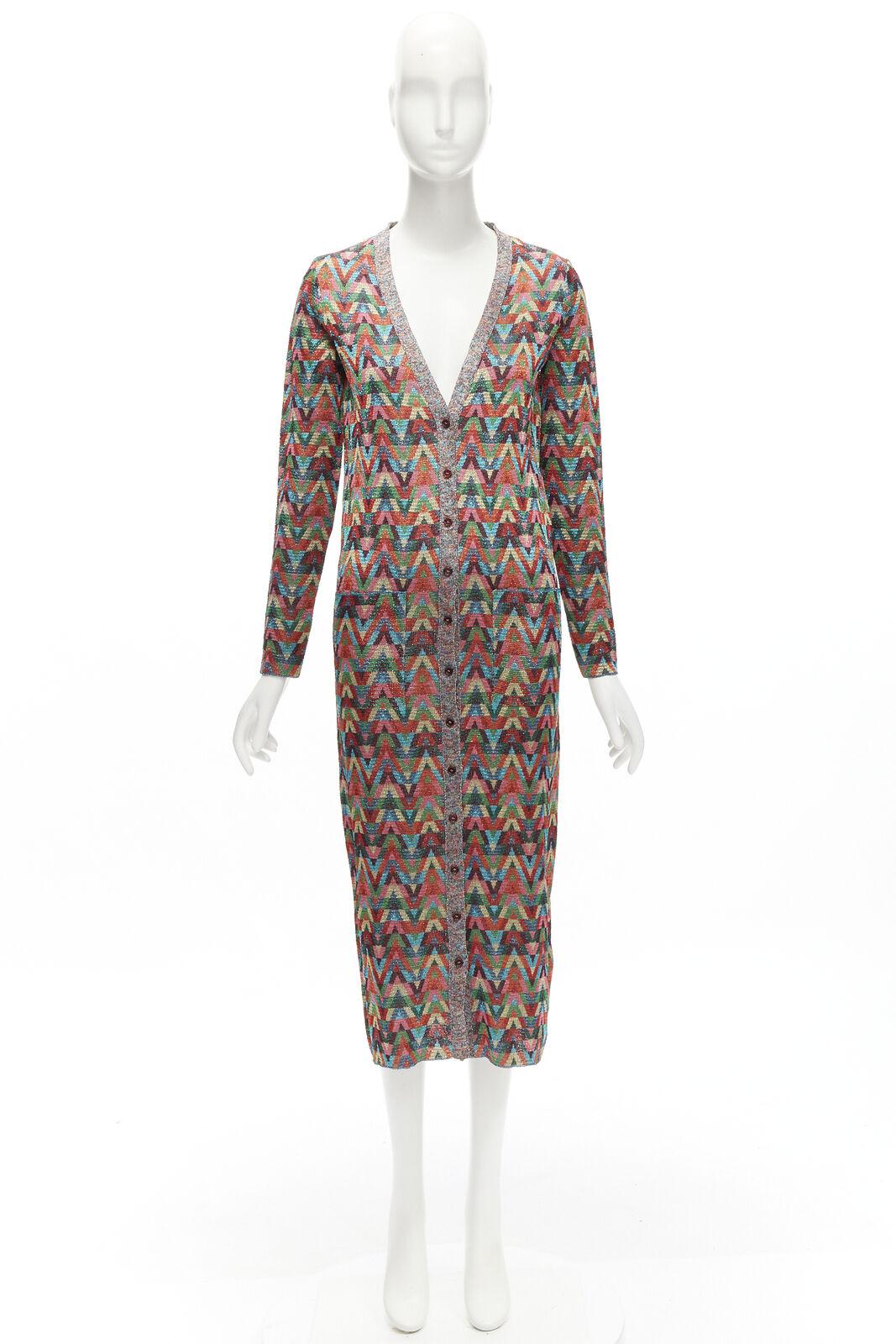 VALENTINO V Optical rainbow metallic lurex graphic long cardigan robe dress XS For Sale 7