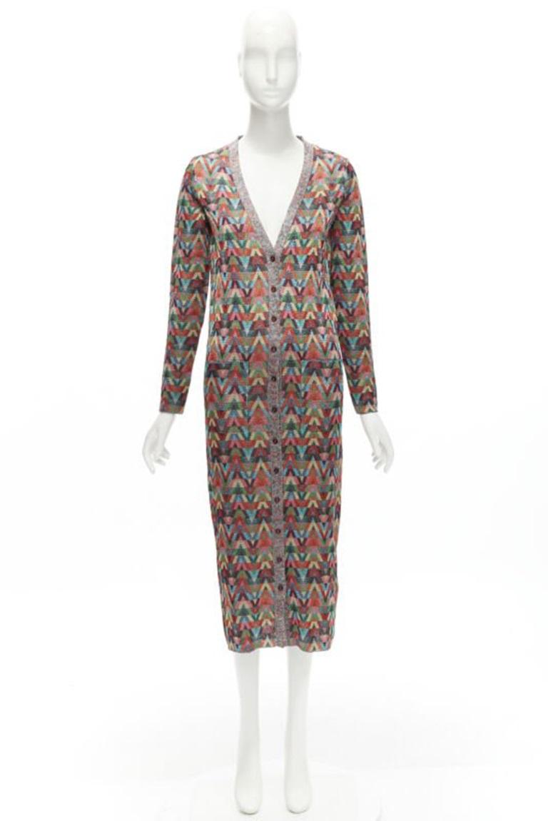 VALENTINO V Optical rainbow metallic lurex graphic long cardigan robe dress XS 7