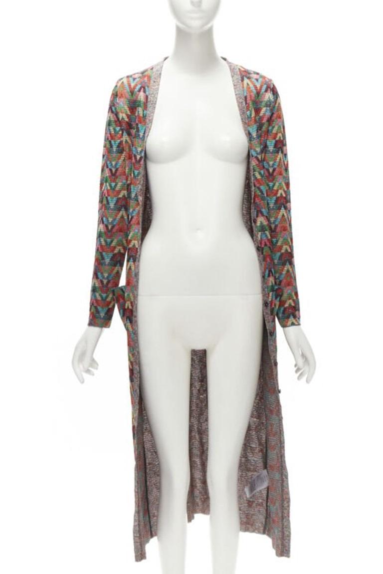 Gray VALENTINO V Optical rainbow metallic lurex graphic long cardigan robe dress XS