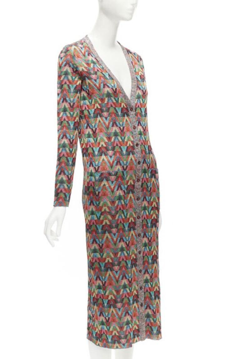 Women's VALENTINO V Optical rainbow metallic lurex graphic long cardigan robe dress XS