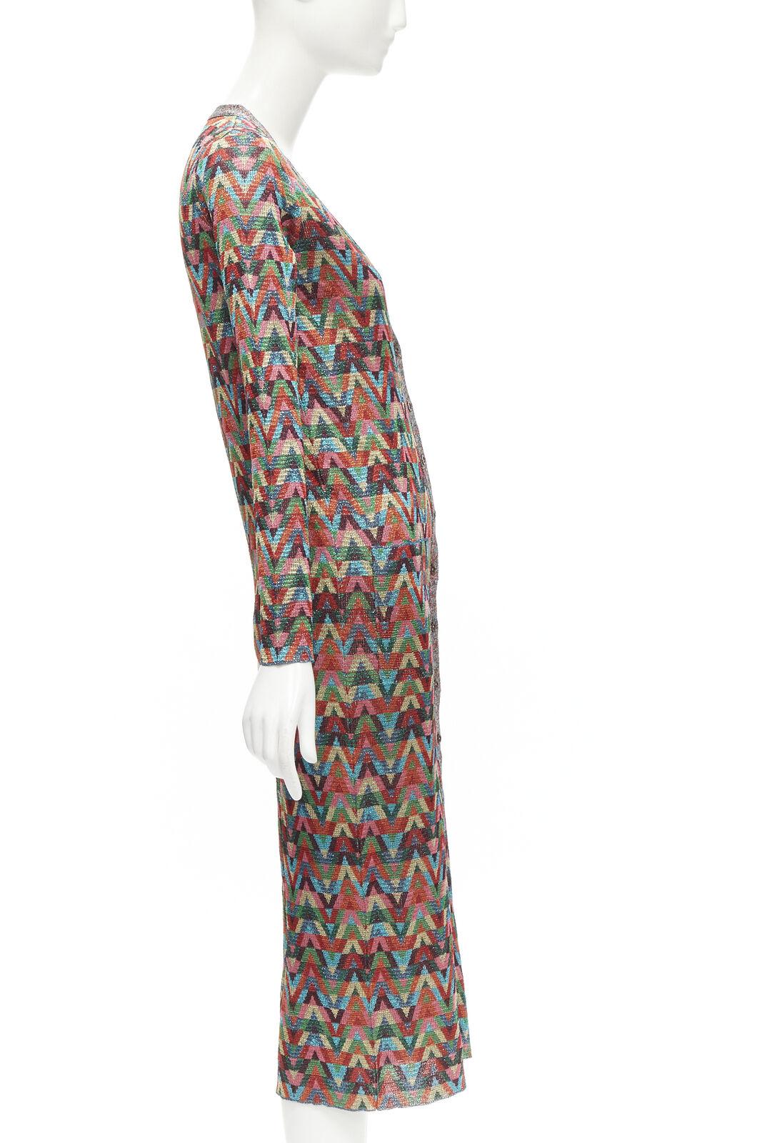 VALENTINO V Optical rainbow metallic lurex graphic long cardigan robe dress XS For Sale 1