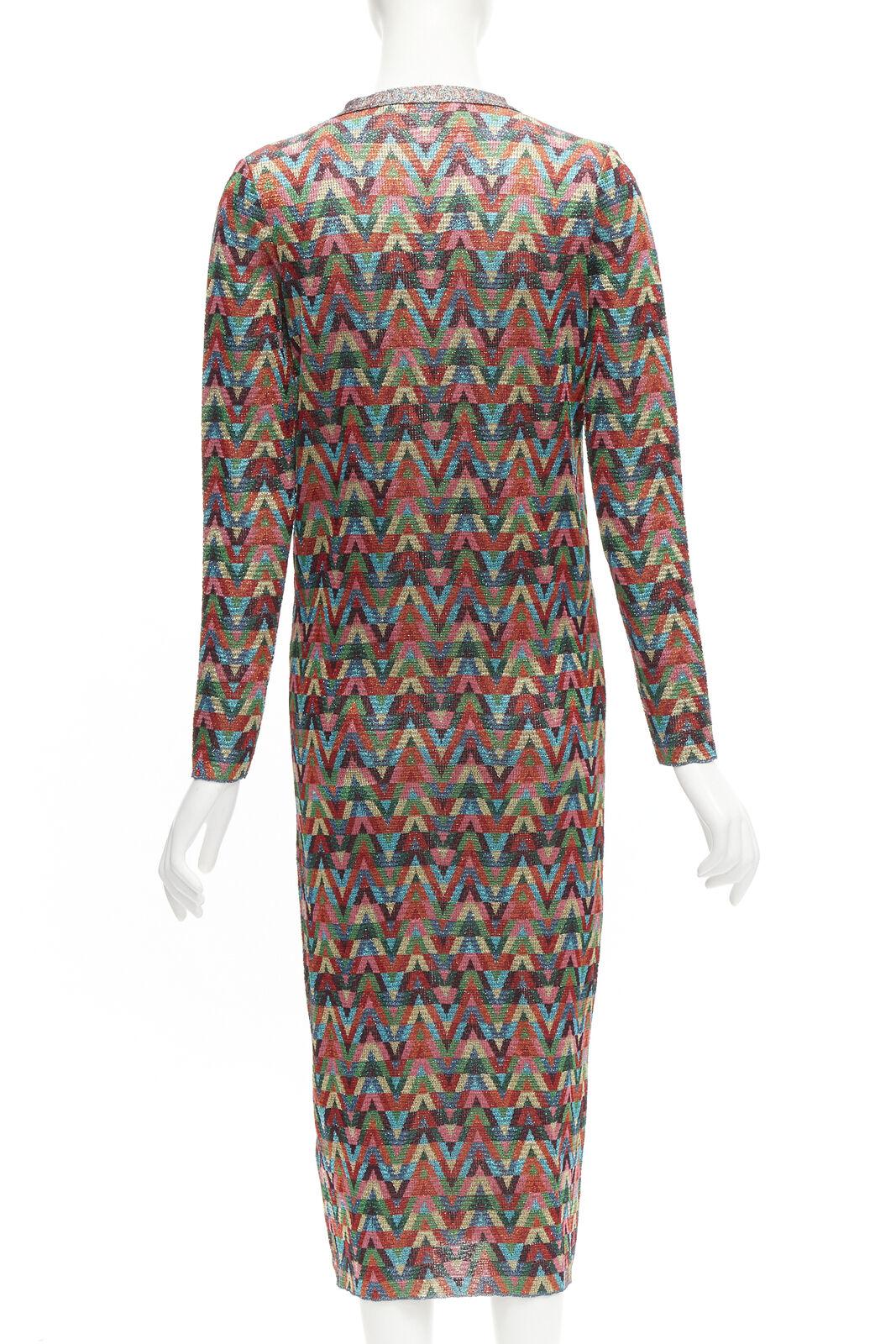 VALENTINO V Optical rainbow metallic lurex graphic long cardigan robe dress XS For Sale 2