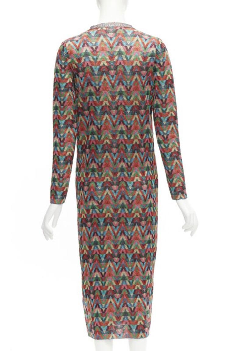 VALENTINO V Optical rainbow metallic lurex graphic long cardigan robe dress XS 2