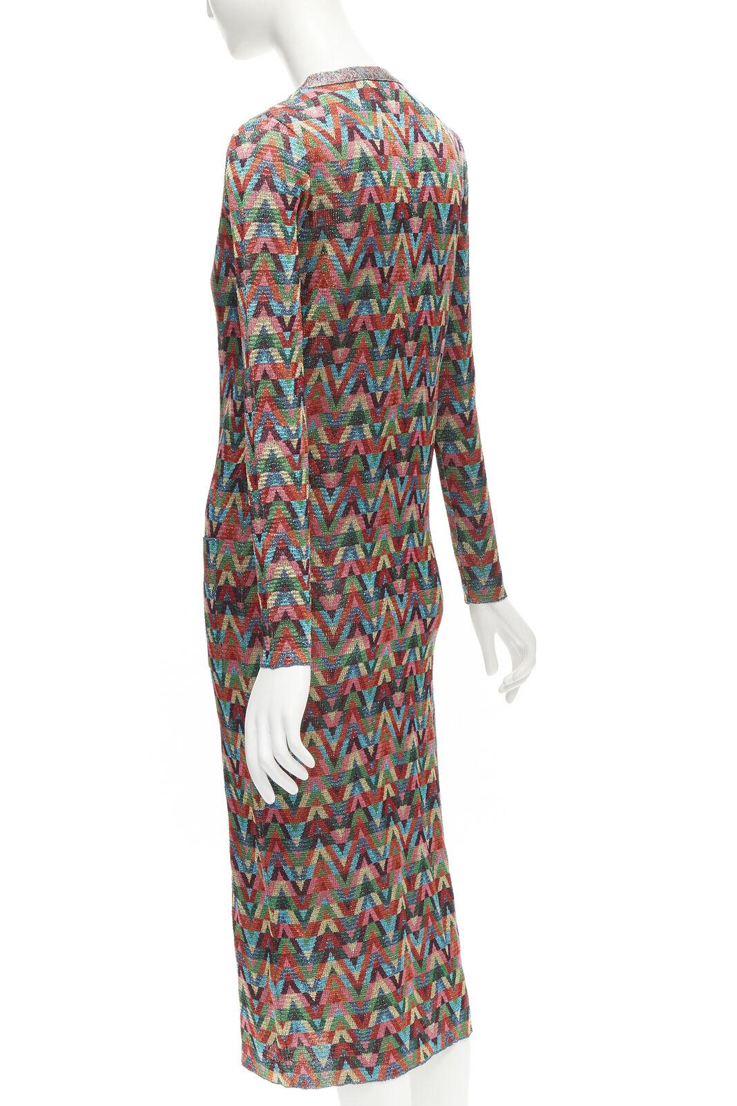 VALENTINO V Optical rainbow metallic lurex graphic long cardigan robe dress XS For Sale 3