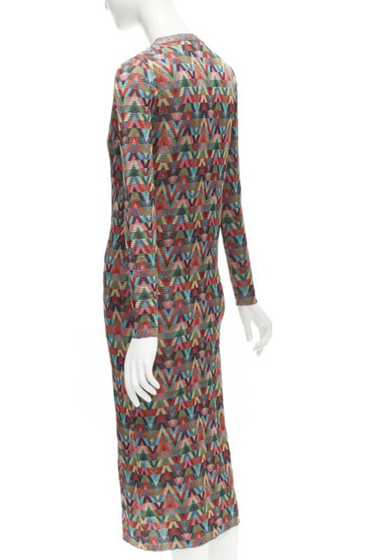 VALENTINO V Optical rainbow metallic lurex graphic long cardigan robe dress XS 3