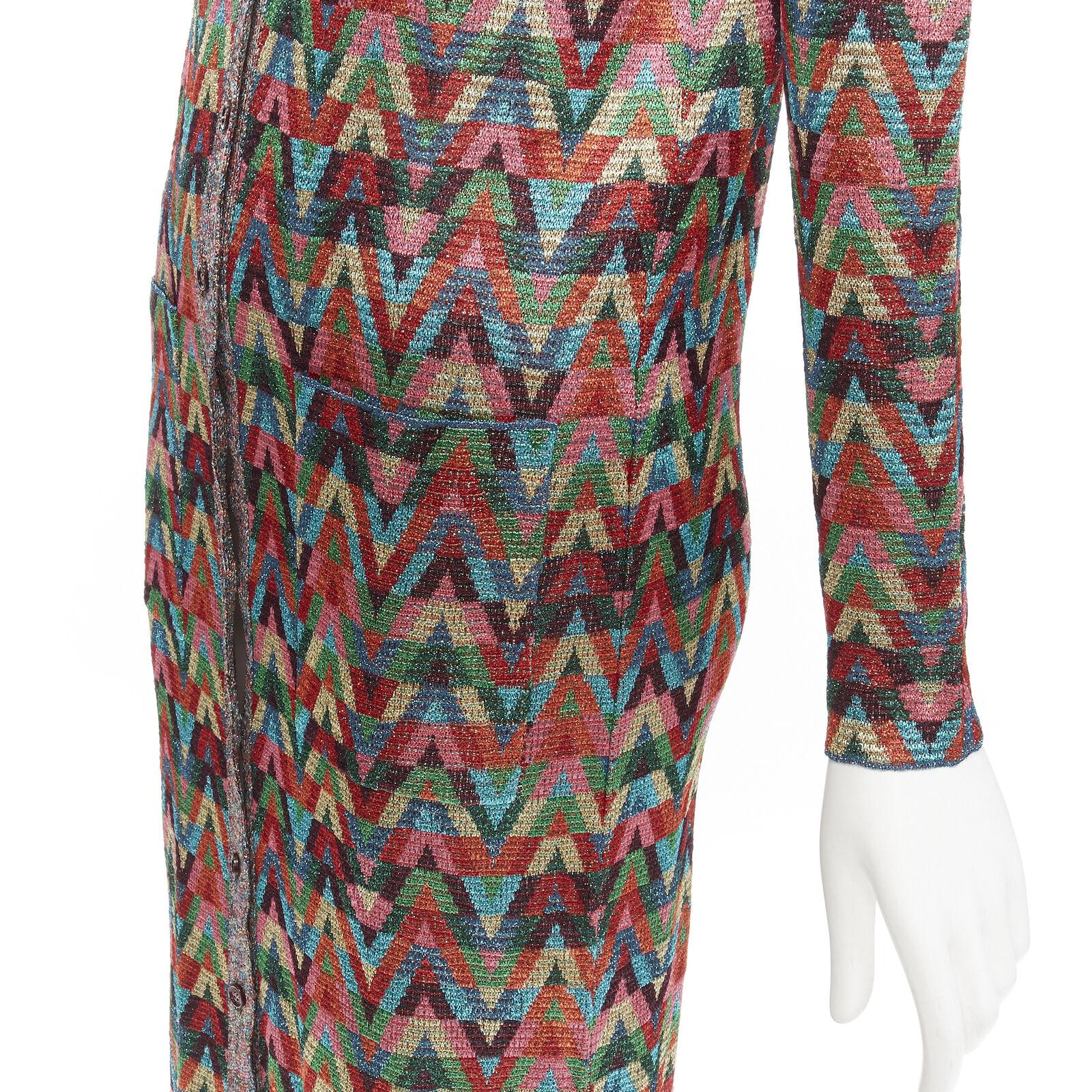 VALENTINO V Optical rainbow metallic lurex graphic long cardigan robe dress XS For Sale 4