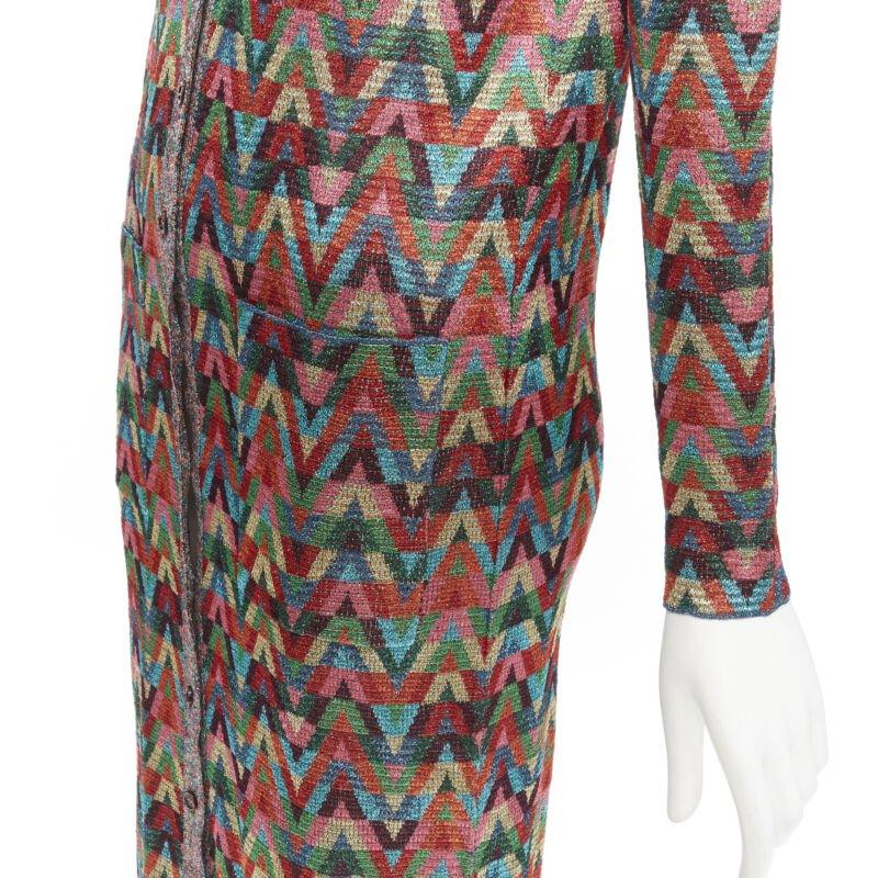VALENTINO V Optical rainbow metallic lurex graphic long cardigan robe dress XS 4