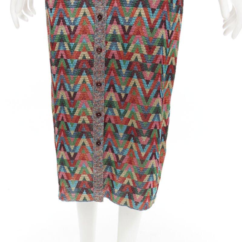 VALENTINO V Optical rainbow metallic lurex graphic long cardigan robe dress XS 5