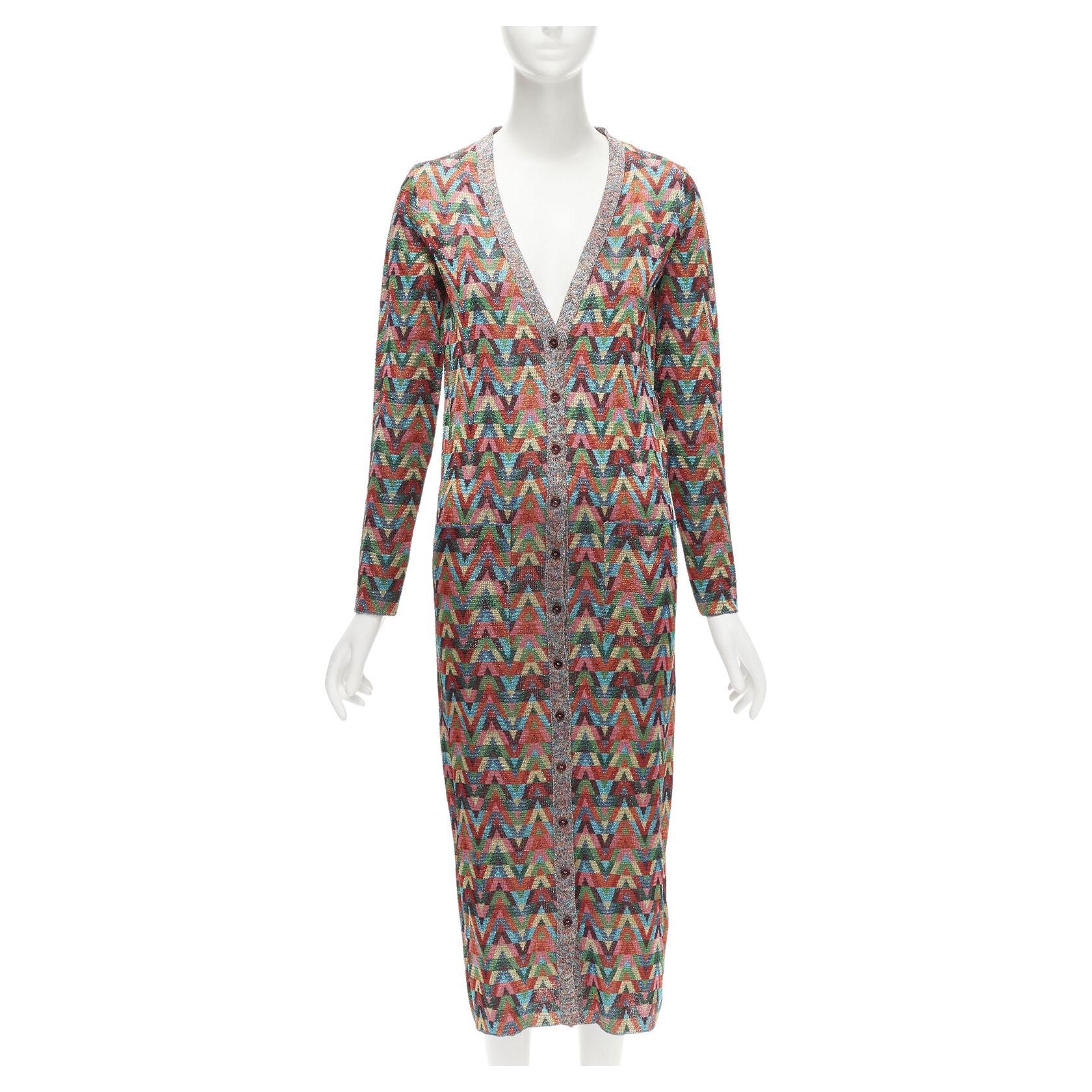VALENTINO V Optical rainbow metallic lurex graphic long cardigan robe dress XS For Sale