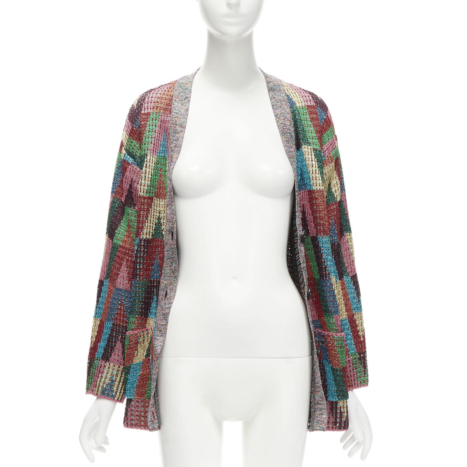 Gray VALENTINO V Optical rainbow metallic lurex graphic oversized cardigan S