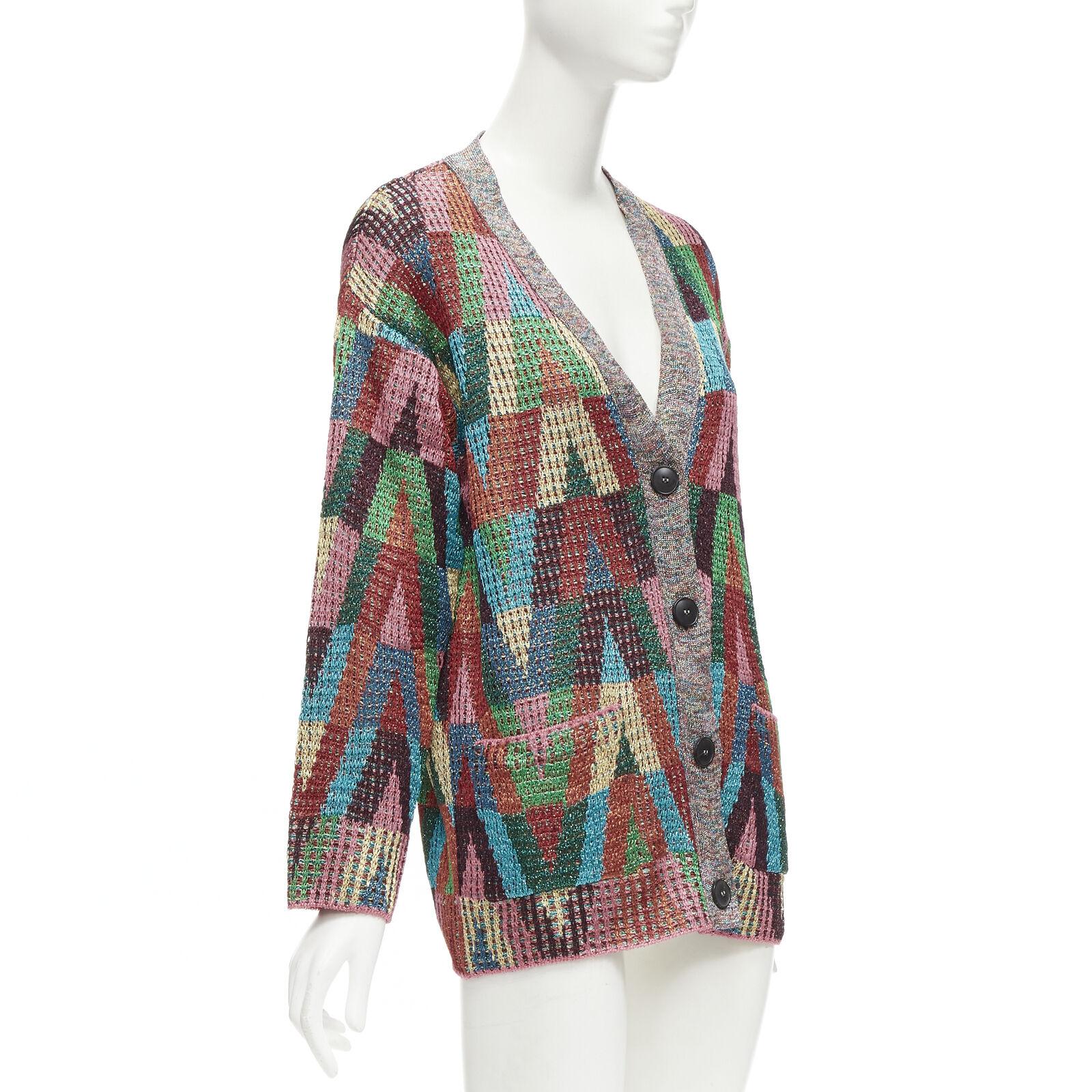 Women's VALENTINO V Optical rainbow metallic lurex graphic oversized cardigan S