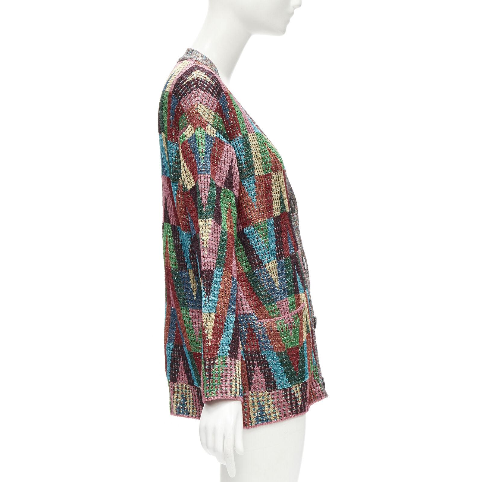 VALENTINO V Optical rainbow metallic lurex graphic oversized cardigan S 1
