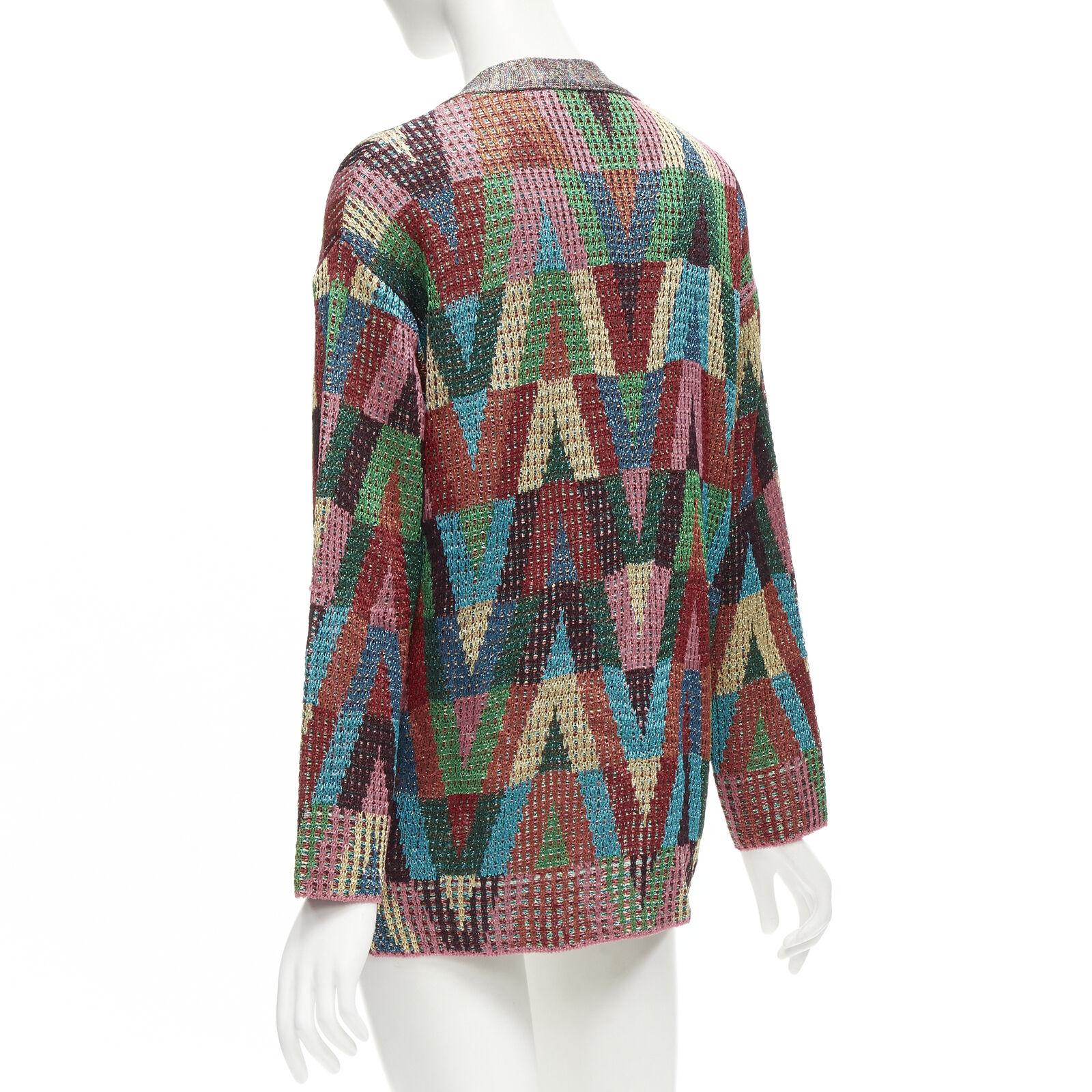 VALENTINO V Optical rainbow metallic lurex graphic oversized cardigan S 2