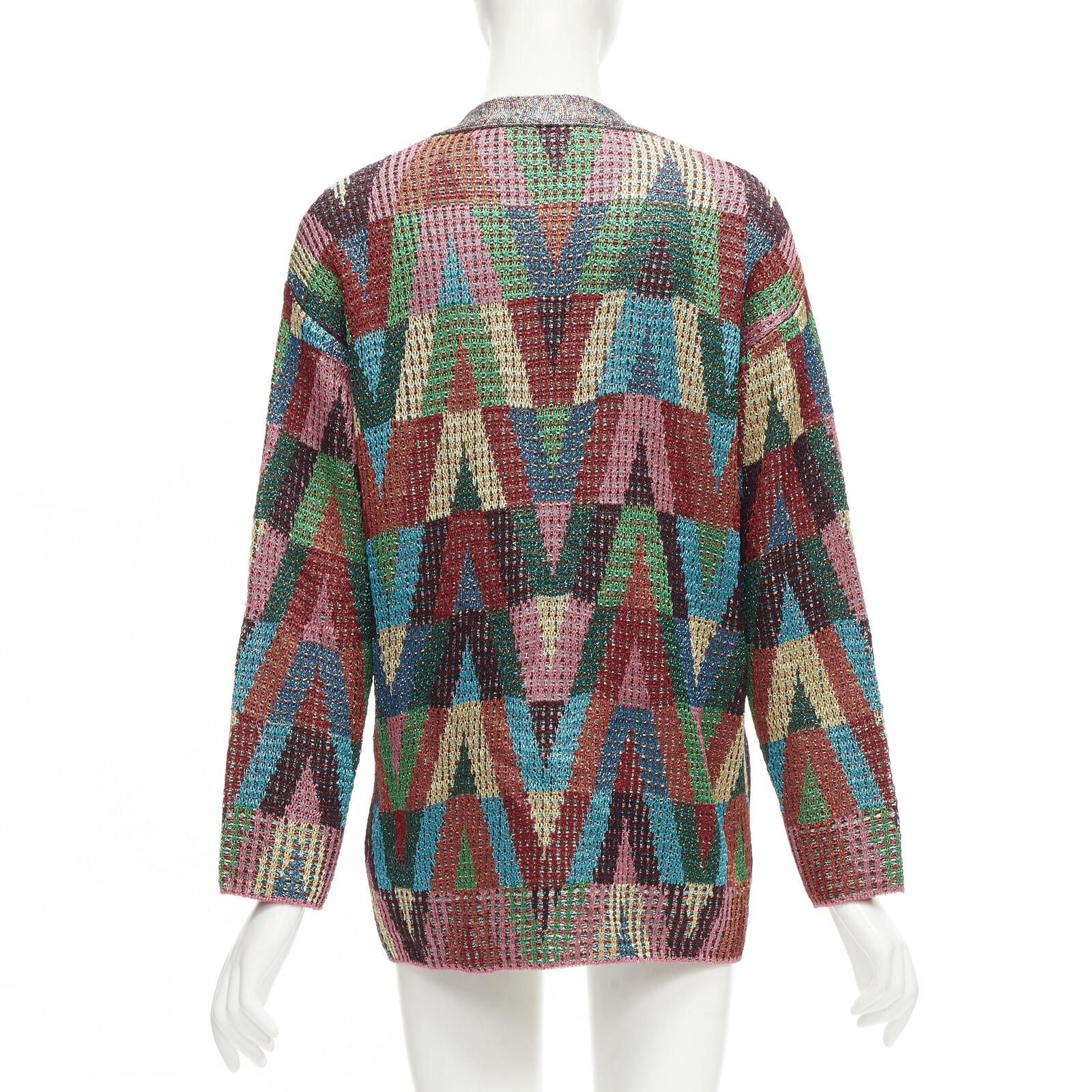 VALENTINO V Optical rainbow metallic lurex graphic oversized cardigan S 3