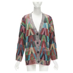 VALENTINO V Optical rainbow metallic lurex graphic oversized cardigan S