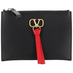 Valentino V-Ring Zip Pouch Leather Small