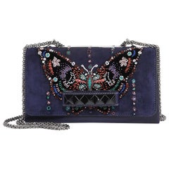 Valentino Va Va Voom Beaded Butterfly Suede Shoulder Bag