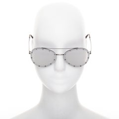 VALENTINO VA2013 58cm crystal stud mirror silver pilot aviator sunglasses
