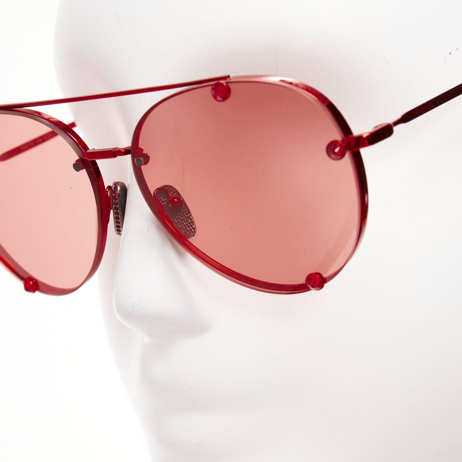Women's VALENTINO VA2045 red crystal lens metallic finish aviator sunglasses