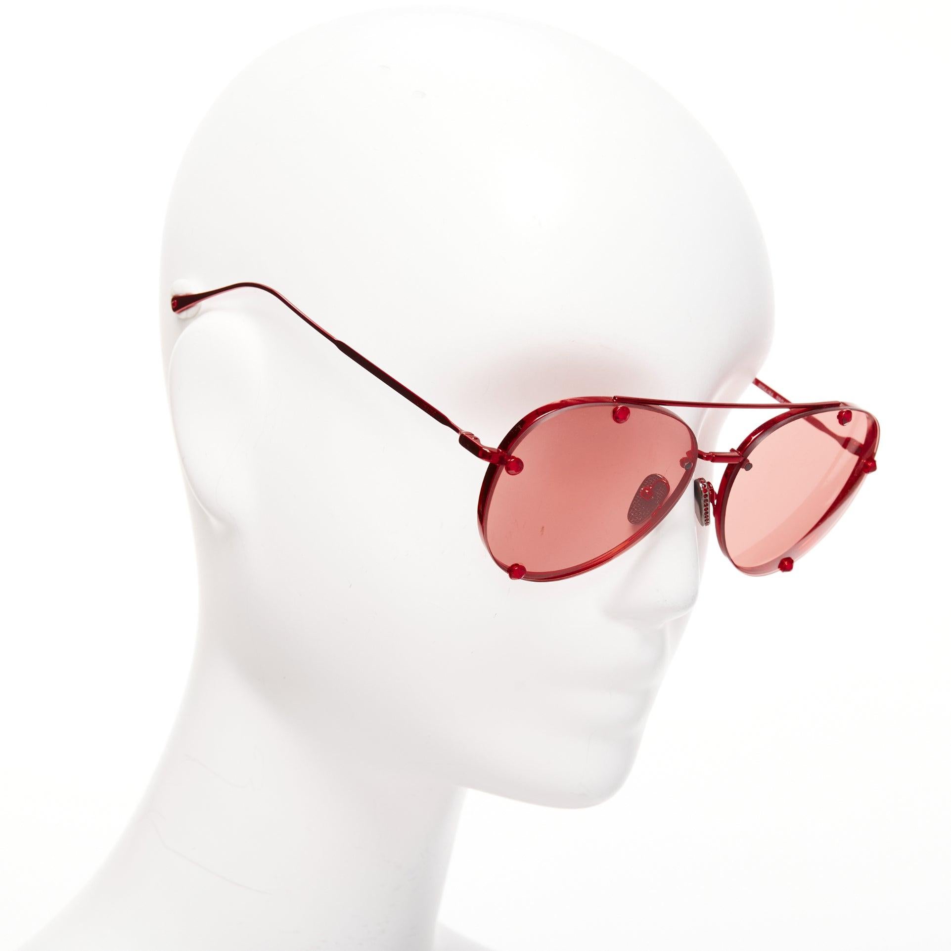 Women's VALENTINO VA2045 red crystal lens metallic finish aviator sunglasses For Sale