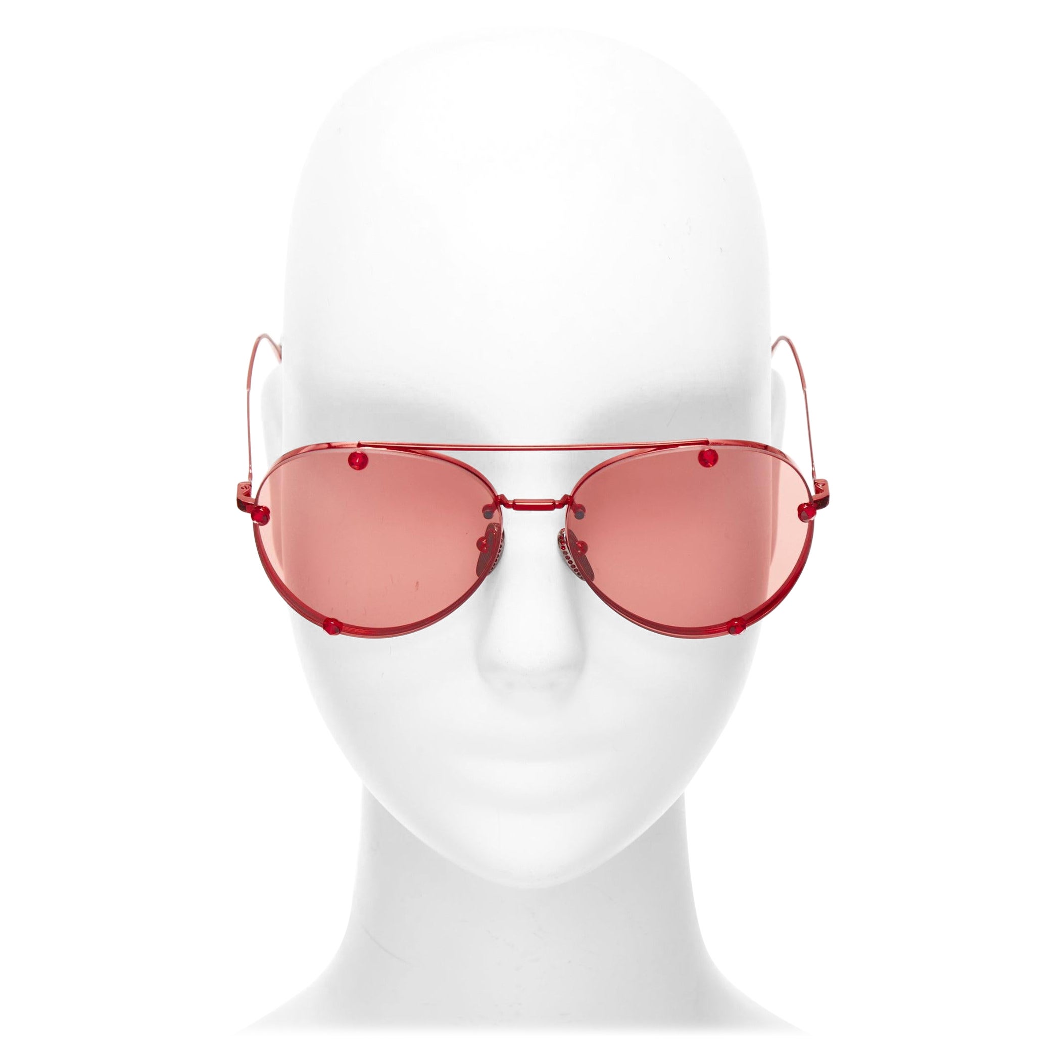 VALENTINO VA2045 red crystal lens metallic finish aviator sunglasses