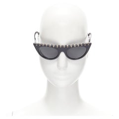 Used VALENTINO VA4018 Rockstud black gold studded cateye sunglasses
