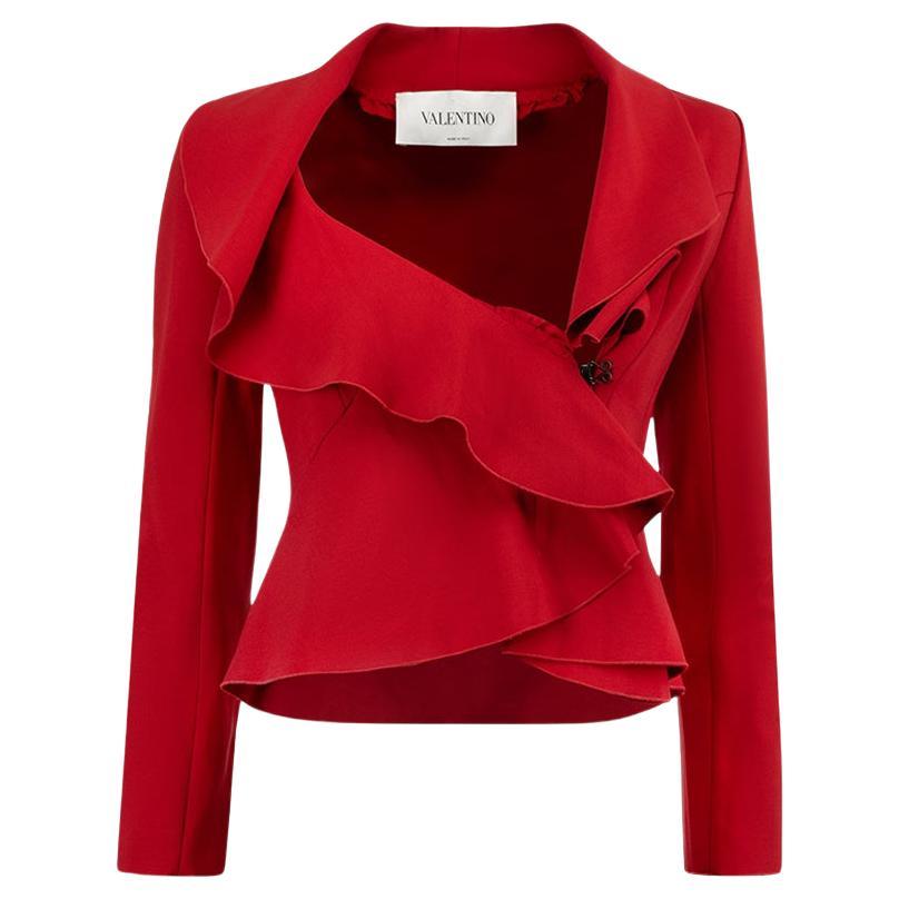 Valentino Valentino Spa Red Ruffle Detail Cropped Jacket Size M