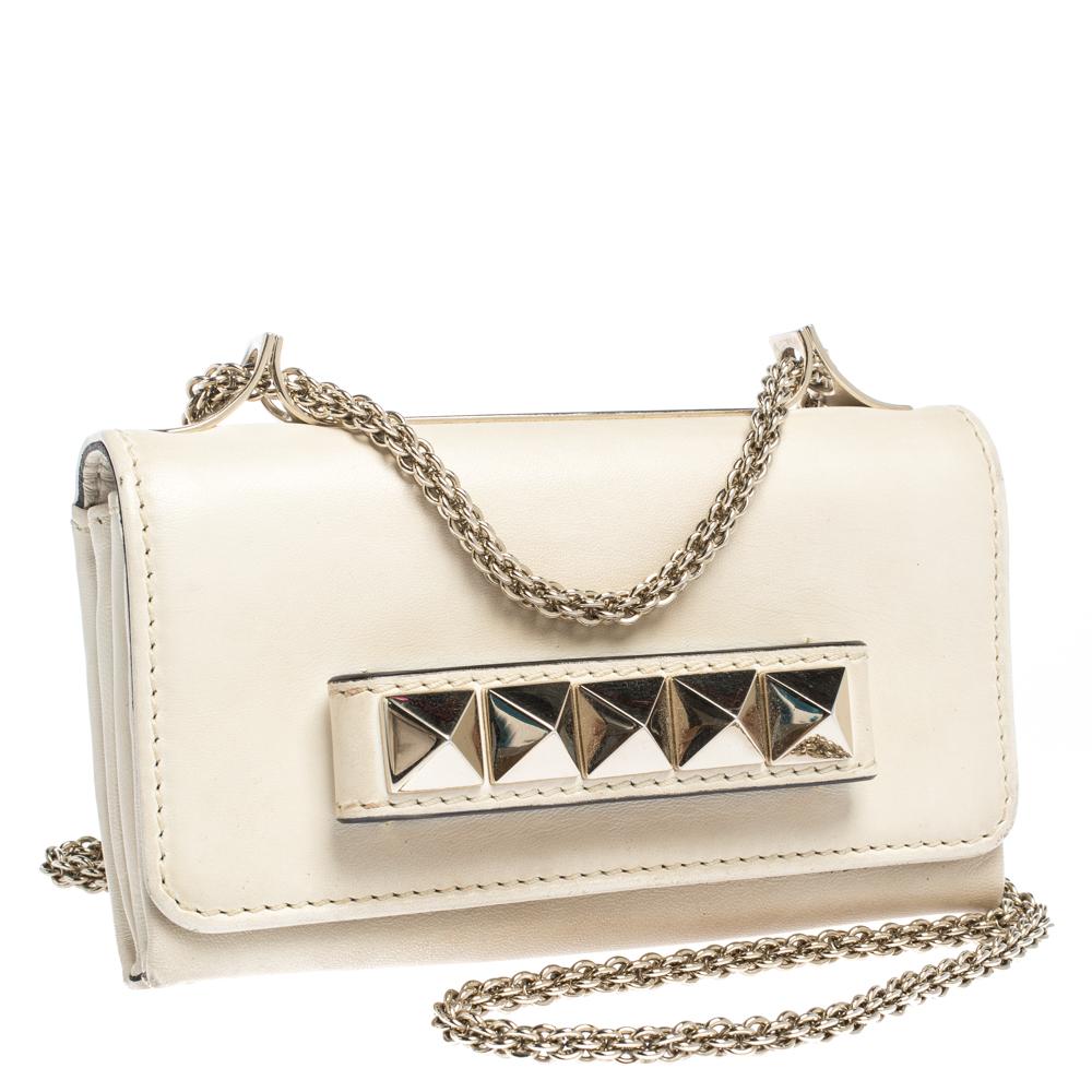 Beige Valentino Vanilla Leather Mini Va Va Voom Chain Clutch