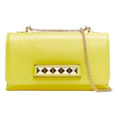 VALENTINO VaVa Voom yellow leather studded gold shoulder chain clutch bag