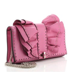 Valentino Very V Ruffle Convertible Chain Clutch Studded Leather